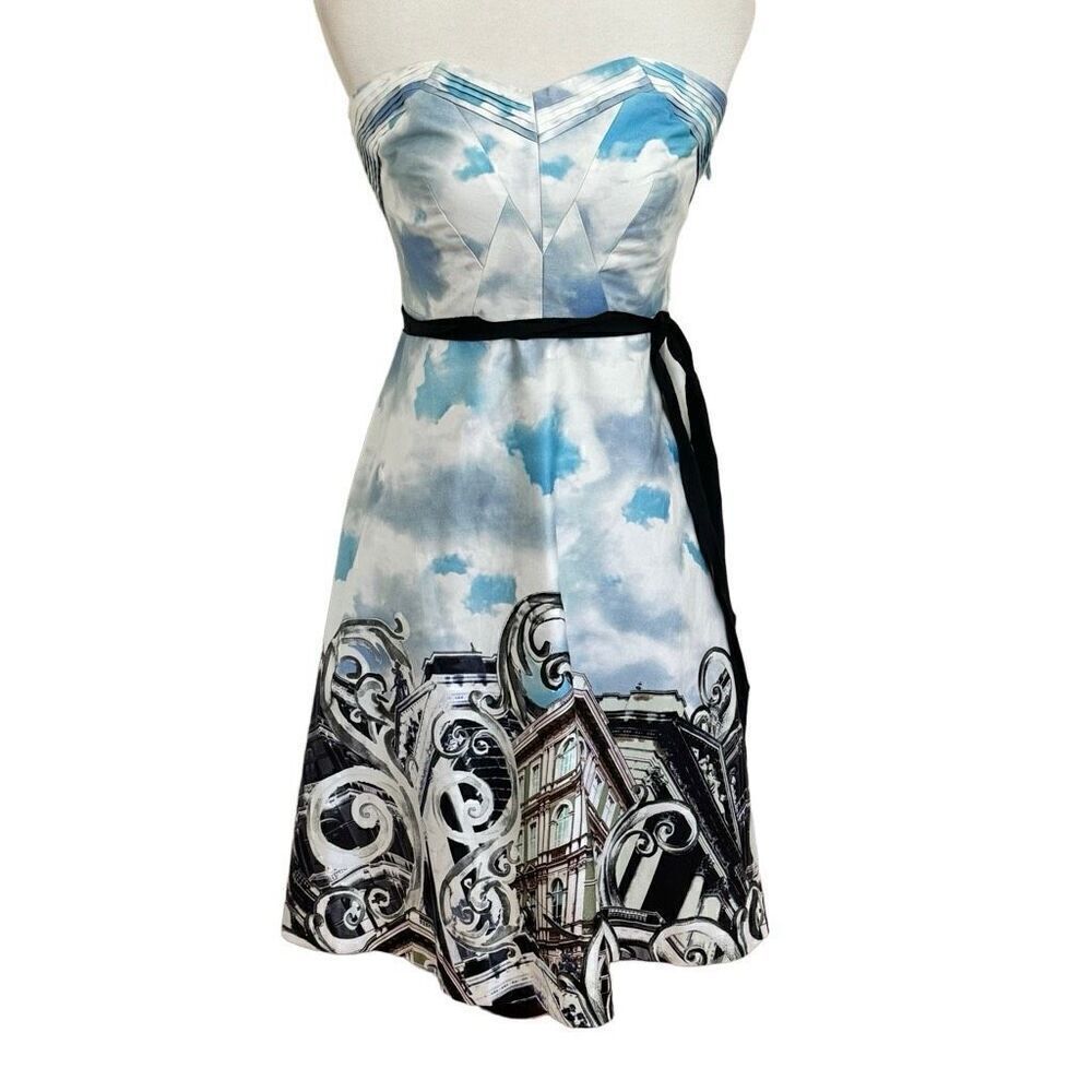 Anthropologie Moulinette Soeurs Skyward Paris Skyline Strapless Dress Size 6 NEW